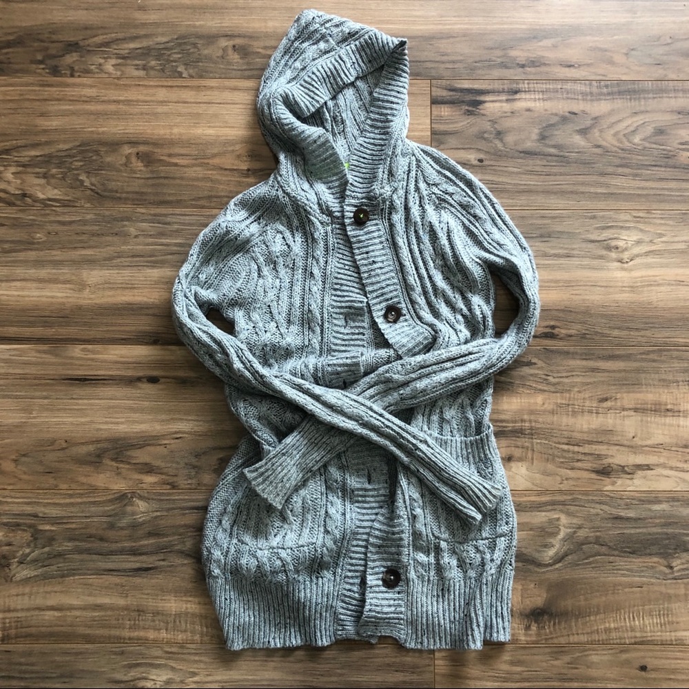 Gray Hooded Cardigan